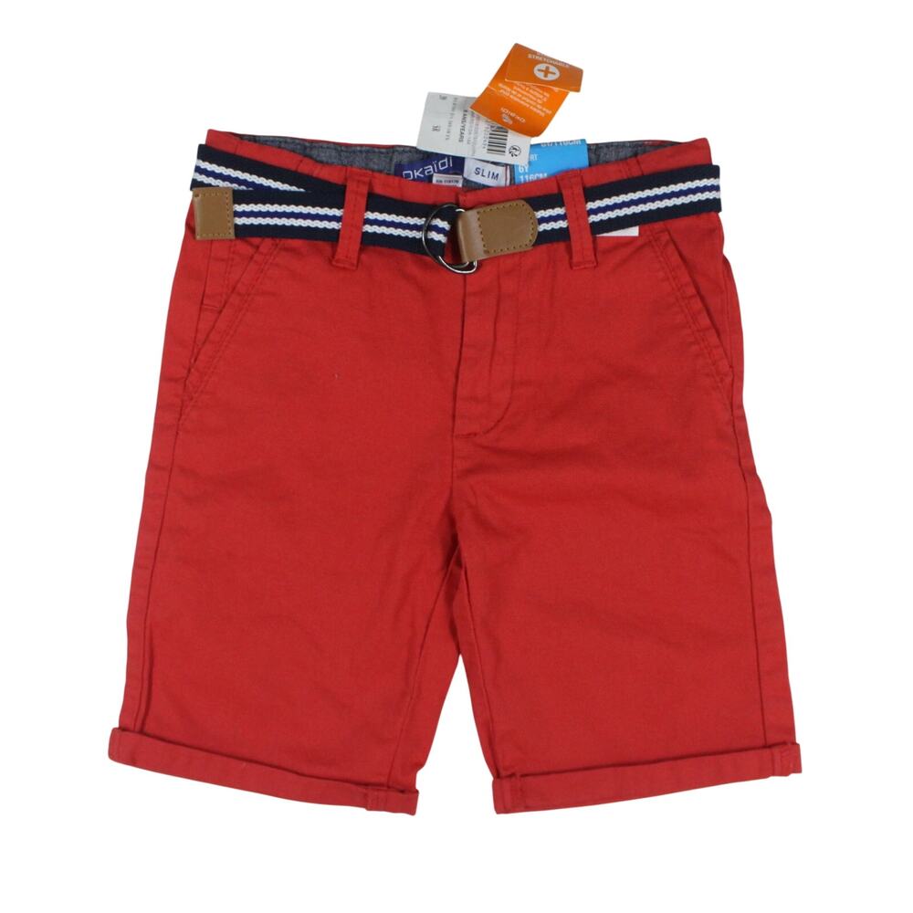 Okaidi Boys Slim bermuda shorts red belted chinos sz 6Y 6 NEW NWT